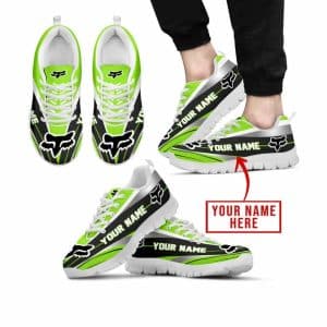 Premium Mx Sneakers – Custom Name – Fox Racing  – Green 1 – White