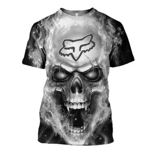 Custom name BraapGirls MEN WOMEN FOX 3D SKULL T-SHIRT, FOX T-SHIRT Brands for motocross girls and dirt bike riders
