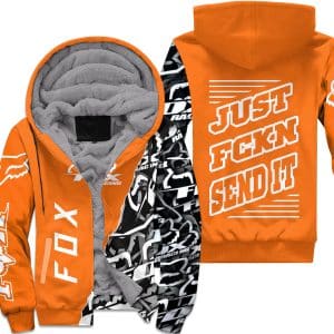 Custom name BraapGirls [PREMIUM] JUST FNKN SEND IT ORANGE FLEECE HOODIE Brands for motocross girls and dirt bike riders