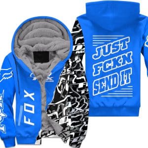 Custom name BraapGirls [PREMIUM] JUST FNKN SEND IT BLUE FLEECE HOODIE Brands for motocross girls and dirt bike riders