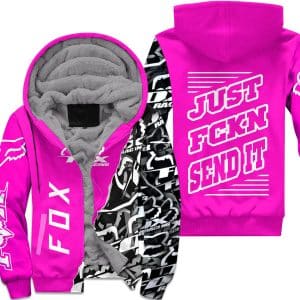 Custom name BraapGirls [PREMIUM] JUST FNKN SEND IT PINK FLEECE HOODIE Brands for motocross girls and dirt bike riders