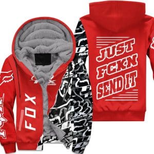 Custom name BraapGirls [PREMIUM] JUST FNKN SEND IT RED FLEECE HOODIE Brands for motocross girls and dirt bike riders