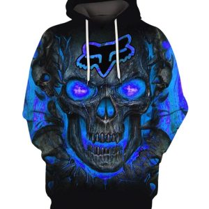 Custom name BraapGirls FOX RACING SKULL BLUE FLAME 3D PRINTED Brands for motocross girls and dirt bike riders