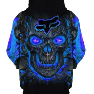 Custom name BraapGirls FOX RACING SKULL BLUE FLAME 3D PRINTED Brands for motocross girls and dirt bike riders - Brands view 1