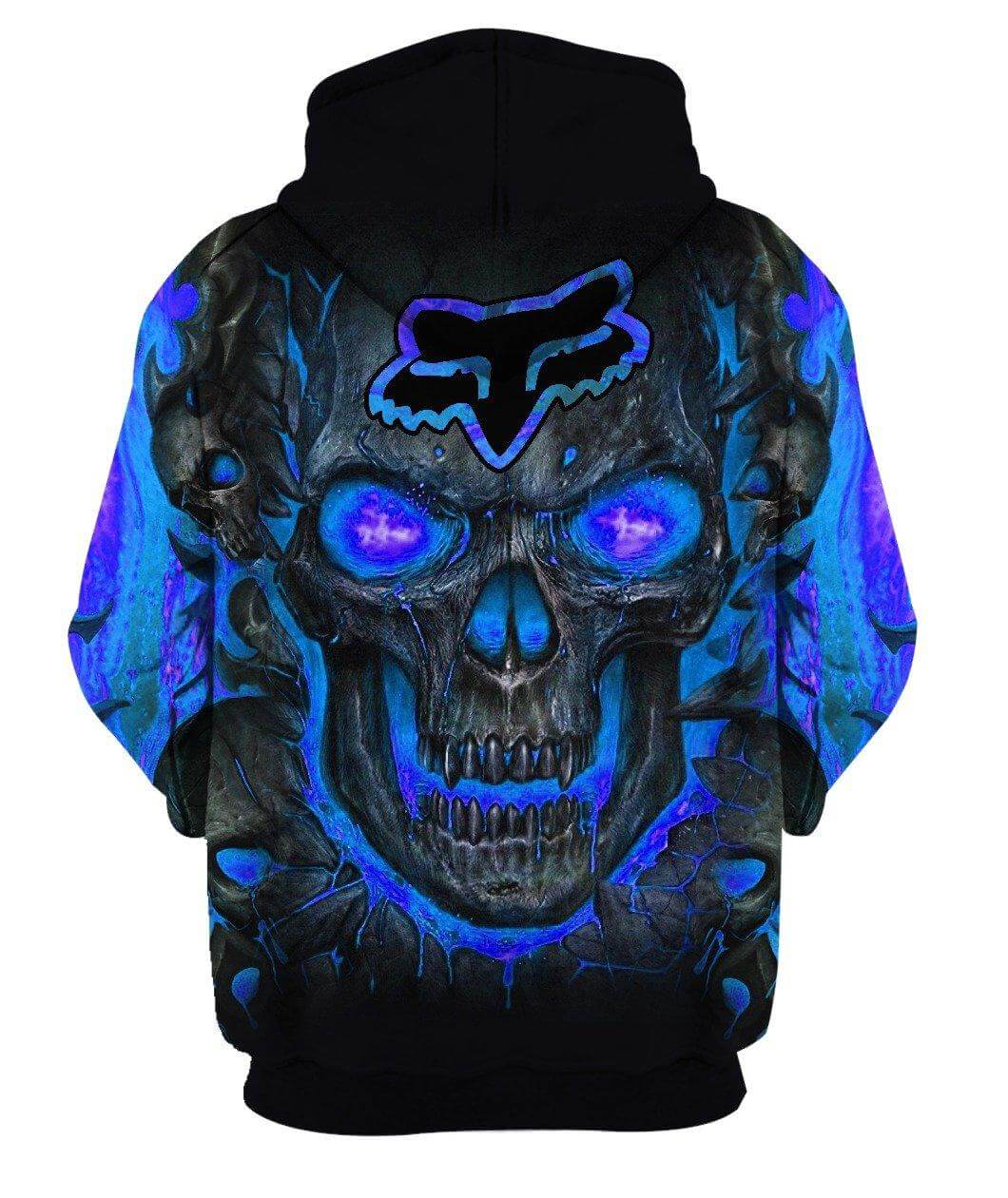 FOX RACING SKULL BLUE FLAME 3D PRINTED view 3
