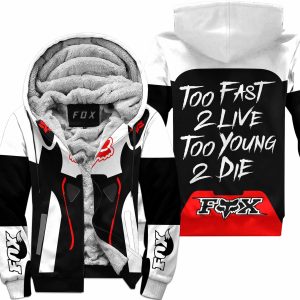 TOO FAST TO LIVE TOO YOUNG TO DIE – FLEECE HOODIE – FOX RACING – WHITE RED