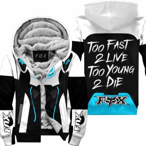 TOO FAST TO LIVE TOO YOUNG TO DIE – FLEECE HOODIE – FOX RACING – WHITE SKY BLUE