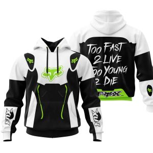 Custom name BraapGirls TOO FAST TO LIVE TOO YOUNG TO DIE – FOX RACING – WHITE GREEN 1 Brands for motocross girls and dirt bike riders