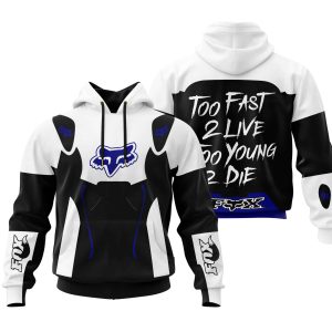 Custom name BraapGirls TOO FAST TO LIVE TOO YOUNG TO DIE – FOX RACING – WHITE NAVY Brands for motocross girls and dirt bike riders
