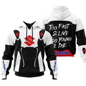Custom name BraapGirls TOO FAST TO LIVE TOO YOUNG TO DIE – SUZUKI – WHITE Brands for motocross girls and dirt bike riders