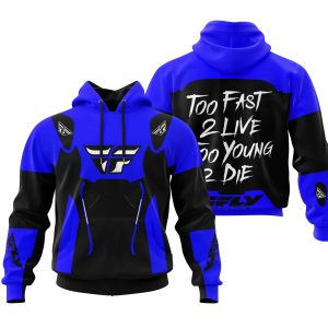 Custom name BraapGirls TOO FAST TO LIVE TOO YOUNG TO DIE – FLY RACING – BLUE Brands for motocross girls and dirt bike riders