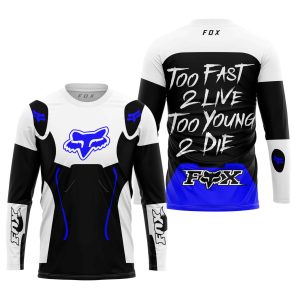 Custom name BraapGirls TOO FAST TO LIVE TOO YOUNG TO DIE – FOX RACING – WHITE BLUE Brands for motocross girls and dirt bike riders - Brands view 1