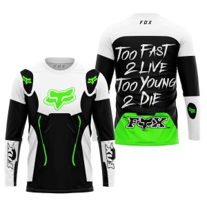 Custom name BraapGirls TOO FAST TO LIVE TOO YOUNG TO DIE – FOX RACING – WHITE GREEN Brands for motocross girls and dirt bike riders - Brands view 1