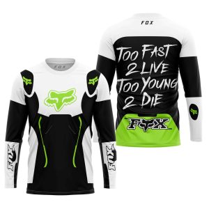 Custom name BraapGirls TOO FAST TO LIVE TOO YOUNG TO DIE – FOX RACING – WHITE GREEN 1 Brands for motocross girls and dirt bike riders - Brands view 1