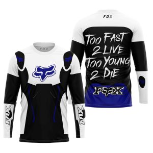 Custom name BraapGirls TOO FAST TO LIVE TOO YOUNG TO DIE – FOX RACING – WHITE NAVY Brands for motocross girls and dirt bike riders - Brands view 1
