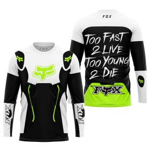 Custom name BraapGirls TOO FAST TO LIVE TOO YOUNG TO DIE – FOX RACING – WHITE NEON Brands for motocross girls and dirt bike riders - Brands view 1