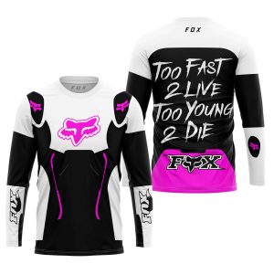 Custom name BraapGirls TOO FAST TO LIVE TOO YOUNG TO DIE – FOX RACING – WHITE PINK Brands for motocross girls and dirt bike riders - Brands view 2