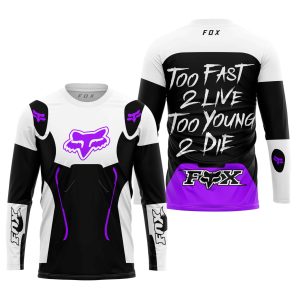 Custom name BraapGirls TOO FAST TO LIVE TOO YOUNG TO DIE – FOX RACING – WHITE PURPLE Brands for motocross girls and dirt bike riders - Brands view 1