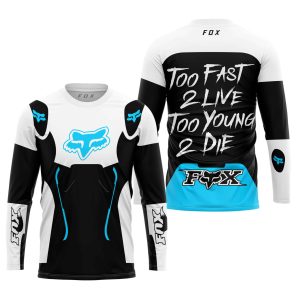 Custom name BraapGirls TOO FAST TO LIVE TOO YOUNG TO DIE – FOX RACING – WHITE SKY BLUE Brands for motocross girls and dirt bike riders - Brands view 2