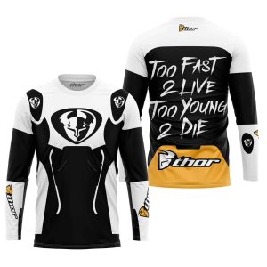 Custom name BraapGirls TOO FAST TO LIVE TOO YOUNG TO DIE – THOR RACING – WHITE Brands for motocross girls and dirt bike riders - Brands view 1