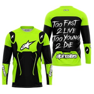 Custom name BraapGirls TOO FAST TO LIVE TOO YOUNG TO DIE – ALPINESTARS – NEON Alpinestars for motocross girls and dirt bike riders - Alpinestars view 3