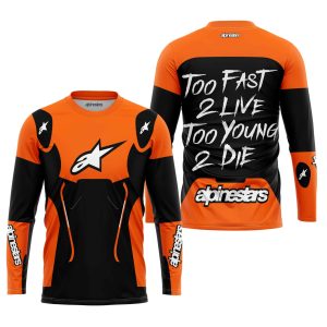 Custom name BraapGirls TOO FAST TO LIVE TOO YOUNG TO DIE – ALPINESTARS – ORANGE Alpinestars for motocross girls and dirt bike riders - Alpinestars view 1