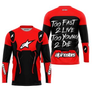 Custom name BraapGirls TOO FAST TO LIVE TOO YOUNG TO DIE – ALPINESTARS – RED Alpinestars for motocross girls and dirt bike riders - Alpinestars view 1