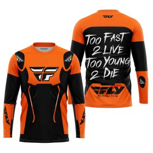 Custom name BraapGirls TOO FAST TO LIVE TOO YOUNG TO DIE – FLY RACING – ORANGE Brands for motocross girls and dirt bike riders - Brands view 1