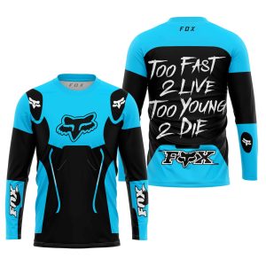 Custom name BraapGirls TOO FAST TO LIVE TOO YOUNG TO DIE – FOX RACING – SKY BLUE Brands for motocross girls and dirt bike riders - Brands view 1