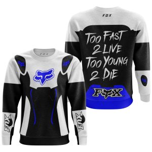 Custom name BraapGirls TOO FAST TO LIVE TOO YOUNG TO DIE – FOX RACING – WHITE BLUE Brands for motocross girls and dirt bike riders - Brands view 2