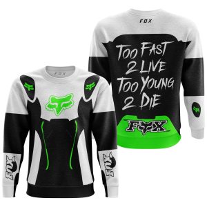 Custom name BraapGirls TOO FAST TO LIVE TOO YOUNG TO DIE – FOX RACING – WHITE GREEN Brands for motocross girls and dirt bike riders - Brands view 2