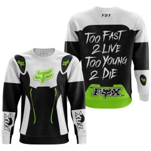 Custom name BraapGirls TOO FAST TO LIVE TOO YOUNG TO DIE – FOX RACING – WHITE GREEN 1 Brands for motocross girls and dirt bike riders - Brands view 2