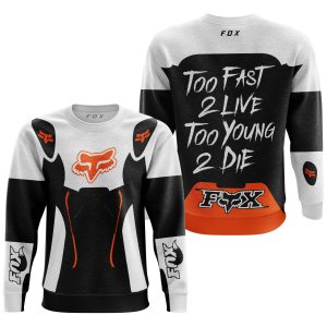 Custom name BraapGirls TOO FAST TO LIVE TOO YOUNG TO DIE – FOX RACING – WHITE ORANGE Brands for motocross girls and dirt bike riders - Brands view 1