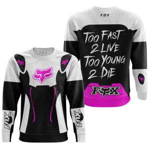 Custom name BraapGirls TOO FAST TO LIVE TOO YOUNG TO DIE – FOX RACING – WHITE PINK Brands for motocross girls and dirt bike riders - Brands view 1