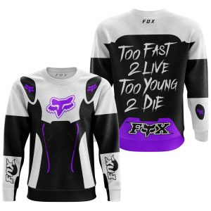 Custom name BraapGirls TOO FAST TO LIVE TOO YOUNG TO DIE – FOX RACING – WHITE PURPLE Brands for motocross girls and dirt bike riders - Brands view 2