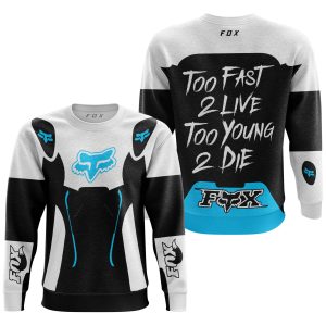 Custom name BraapGirls TOO FAST TO LIVE TOO YOUNG TO DIE – FOX RACING – WHITE SKY BLUE Brands for motocross girls and dirt bike riders - Brands view 1