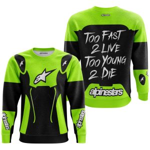 Custom name BraapGirls TOO FAST TO LIVE TOO YOUNG TO DIE – ALPINESTARS – NEON Alpinestars for motocross girls and dirt bike riders - Alpinestars view 1