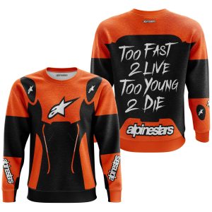 Custom name BraapGirls TOO FAST TO LIVE TOO YOUNG TO DIE – ALPINESTARS – ORANGE Alpinestars for motocross girls and dirt bike riders - Alpinestars view 2