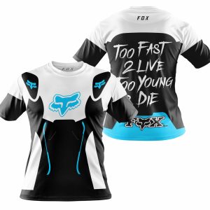 Custom name BraapGirls TOO FAST TO LIVE TOO YOUNG TO DIE – FOX RACING – WHITE SKY BLUE Brands for motocross girls and dirt bike riders - Brands view 3