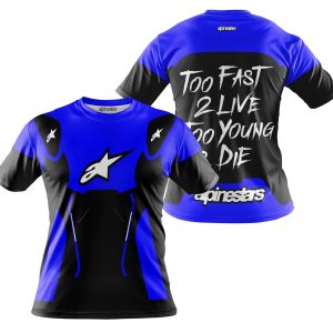 Custom name BraapGirls TOO FAST TO LIVE TOO YOUNG TO DIE – ALPINESTARS – BLUE Alpinestars for motocross girls and dirt bike riders - Alpinestars view 3