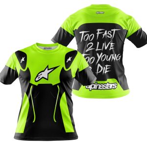 Custom name BraapGirls TOO FAST TO LIVE TOO YOUNG TO DIE – ALPINESTARS – NEON Alpinestars for motocross girls and dirt bike riders - Alpinestars view 2