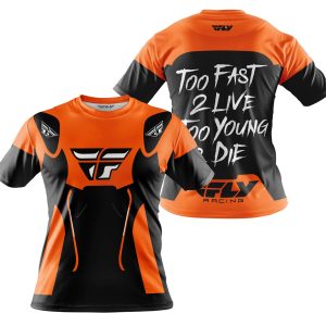 Custom name BraapGirls TOO FAST TO LIVE TOO YOUNG TO DIE – FLY RACING – ORANGE Brands for motocross girls and dirt bike riders - Brands view 3