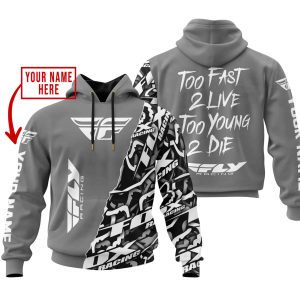 TOO FAST TO LIVE TOO YOUNG TO DIE – LIMITED EDITION – CUSTOM NAME – FLY RACING – GREY