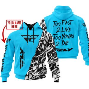 TOO FAST TO LIVE TOO YOUNG TO DIE – LIMITED EDITION – CUSTOM NAME – FLY RACING – SKY BLUE