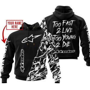 Custom name BraapGirls TOO FAST TO LIVE TOO YOUNG TO DIE – LIMITED EDITION – CUSTOM NAME – ALPINESTARS – BLACK Alpinestars for motocross girls and dirt bike