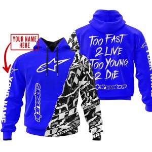 TOO FAST TO LIVE TOO YOUNG TO DIE – LIMITED EDITION – CUSTOM NAME – ALPINESTARS – BLUE