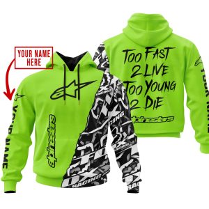 TOO FAST TO LIVE TOO YOUNG TO DIE – LIMITED EDITION – CUSTOM NAME – ALPINESTARS – GREEN 1