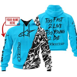 TOO FAST TO LIVE TOO YOUNG TO DIE – LIMITED EDITION – CUSTOM NAME – ALPINESTARS – SKY BLUE