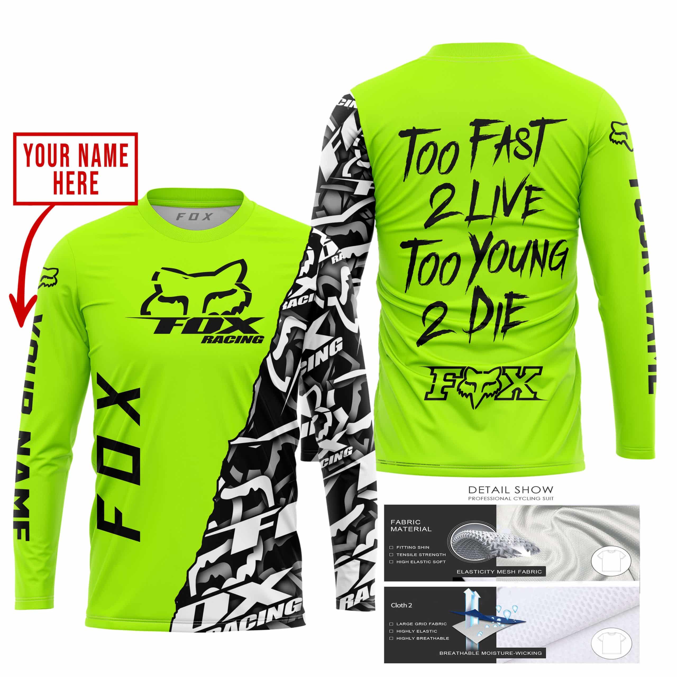 TOO FAST TO LIVE TOO YOUNG TO DIE - LIMITED EDITION - CUSTOM NAME - FOX RACING - NEON view 4