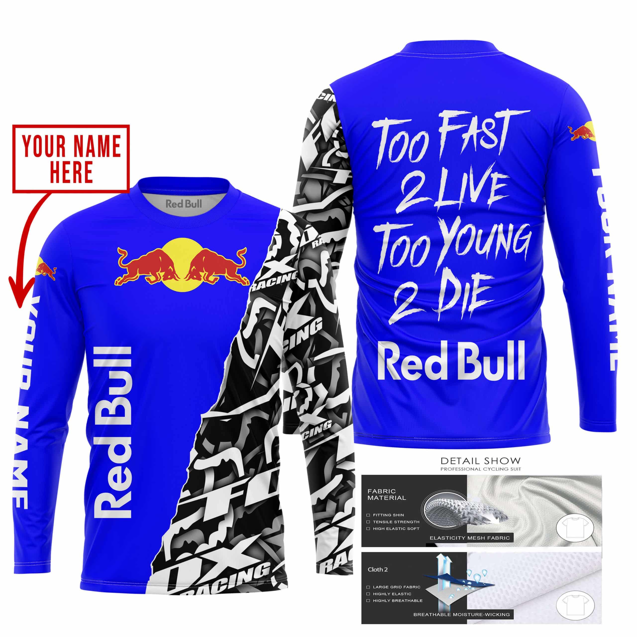 TOO FAST TO LIVE TOO YOUNG TO DIE - LIMITED EDITION - CUSTOM NAME - RED BULL - BLUE view 3